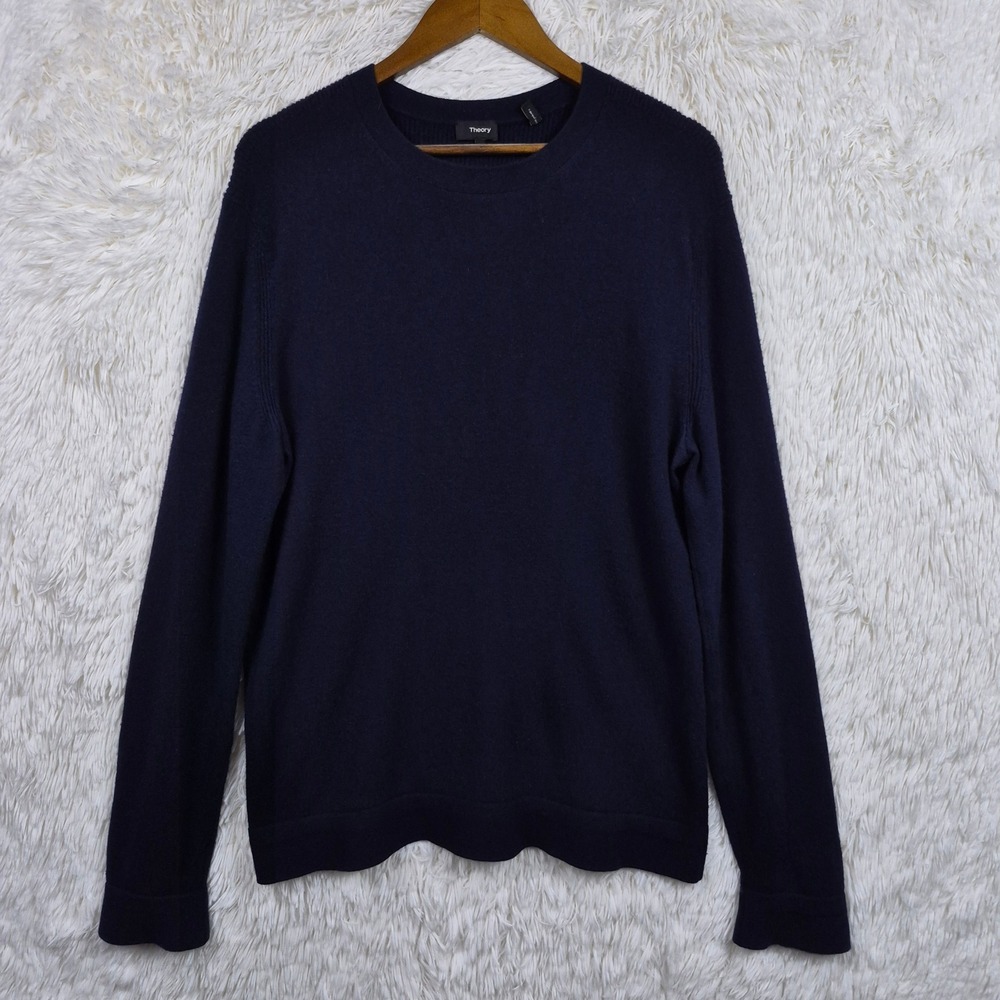 Theory Mens 100% Cashmere Donners Crewneck Sweater Navy Blue Large